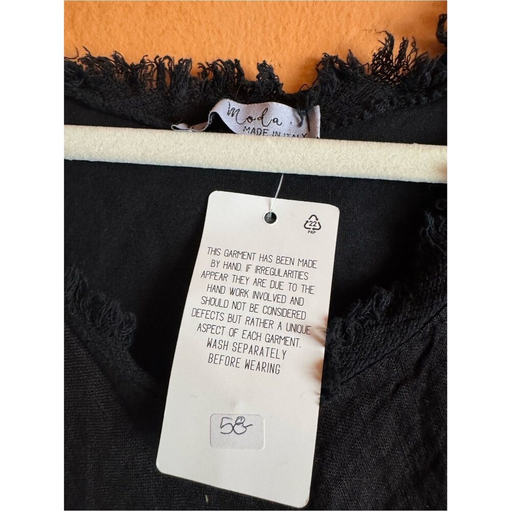 Gigi Moda Made in Italy Black Linen Blend Frayed Tank Top Small - Picture 3 of 7